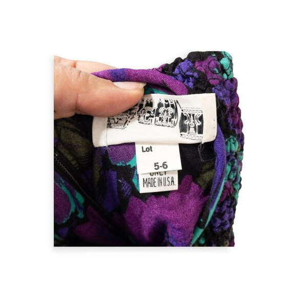 Vintage 1980s Floral Puff Sleeve Dress ACT 1 Made In USA Purple - Picture 6 of 11